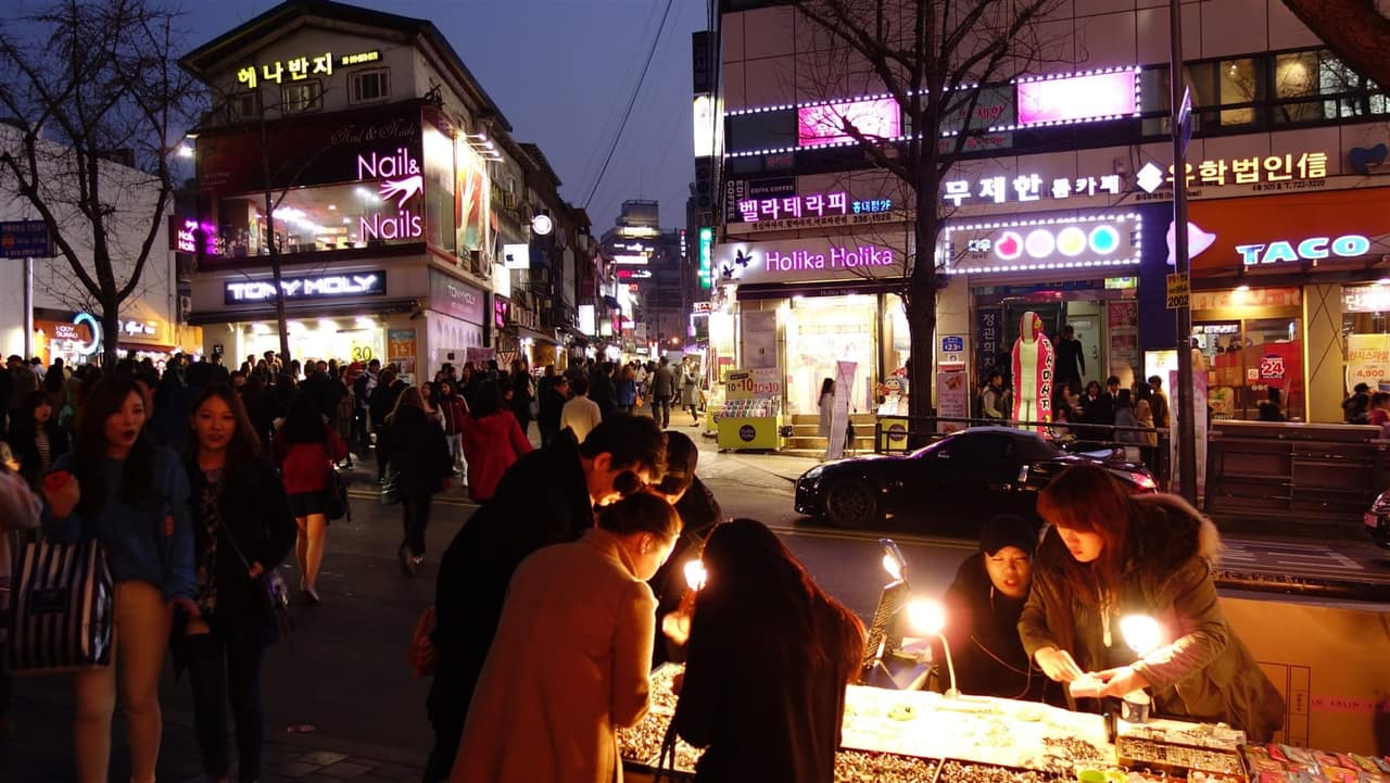 Hongdae party district at night