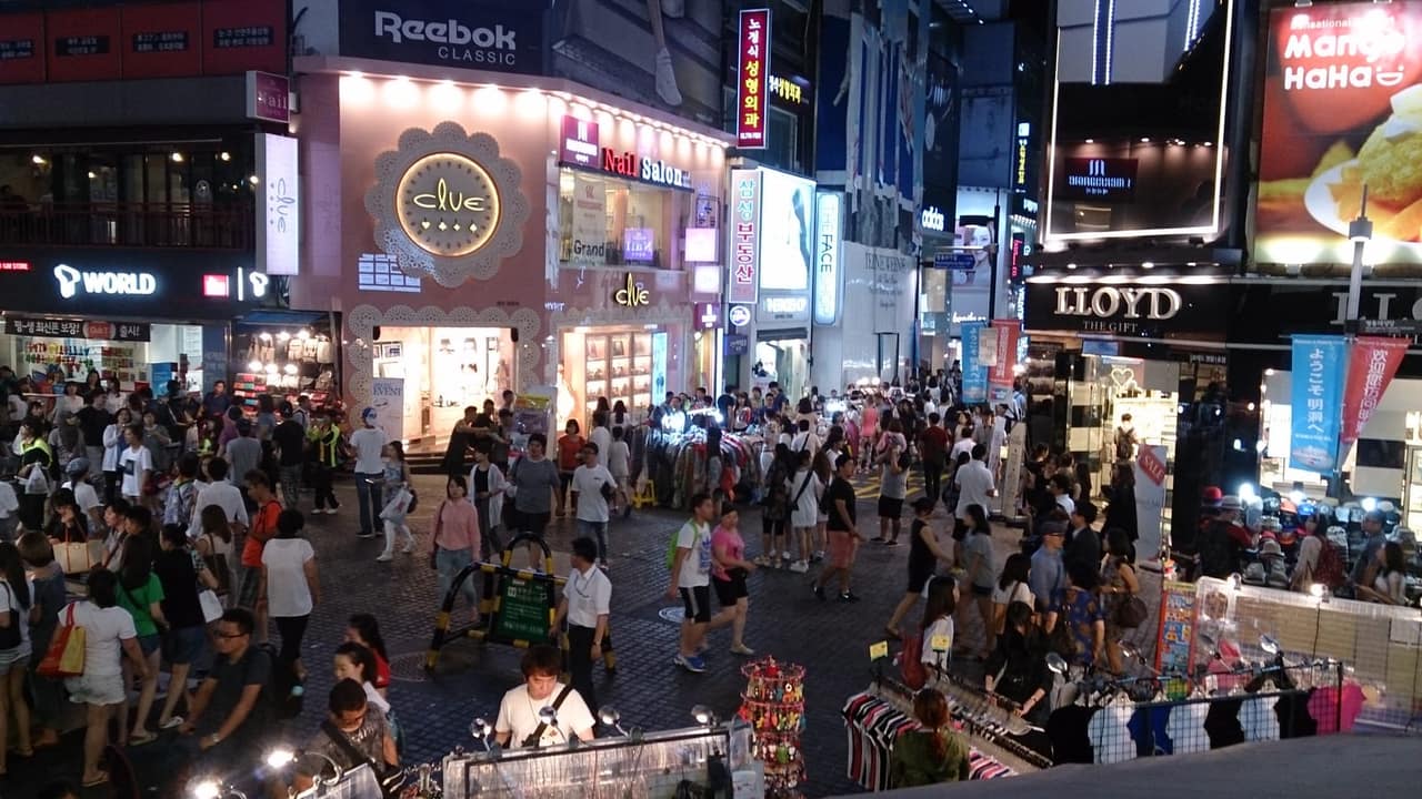 Crowd on a Myeong-dong street