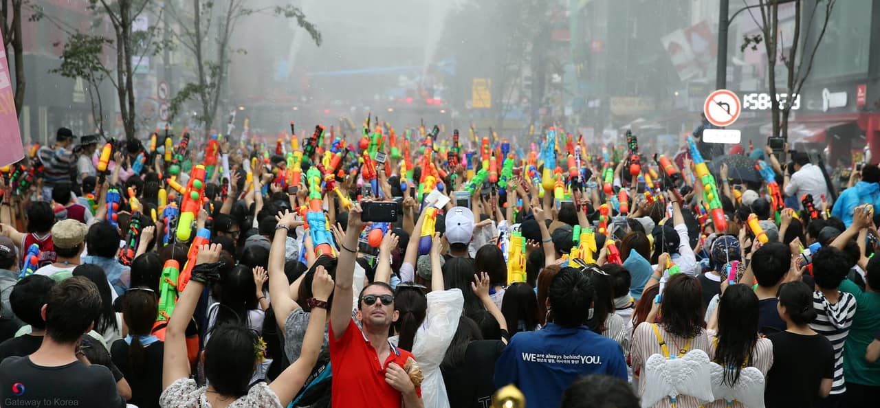Crowd at the Sinchon Water Gun Festival, shot during the festival